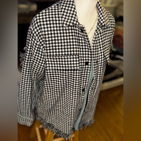 🆕🌿🖤FANTASTIC FAWN: Houndstooth Button Down Fringe Detail Jacket SMALL - Picture 2 of 6